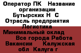 Оператор ПК › Название организации ­ Бутырских Н. С. › Отрасль предприятия ­ Логистика › Минимальный оклад ­ 18 000 - Все города Работа » Вакансии   . Калужская обл.,Калуга г.